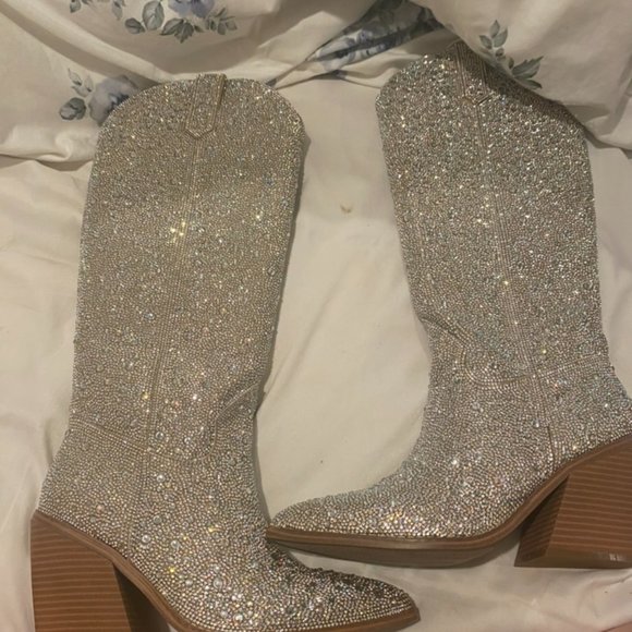NWOT Madden Girl Arizona Silver Multi Sparkly Rhinestone Taylor Swift Boots 8.5 - Picture 7 of 14